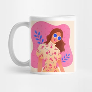 Girl with Wavy Hair and Glasses Mug